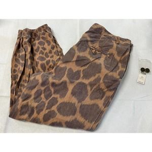 Anthropologie Lyocell Linen Wide Leg Trouser Pants Size 10P Leopard Giraffe